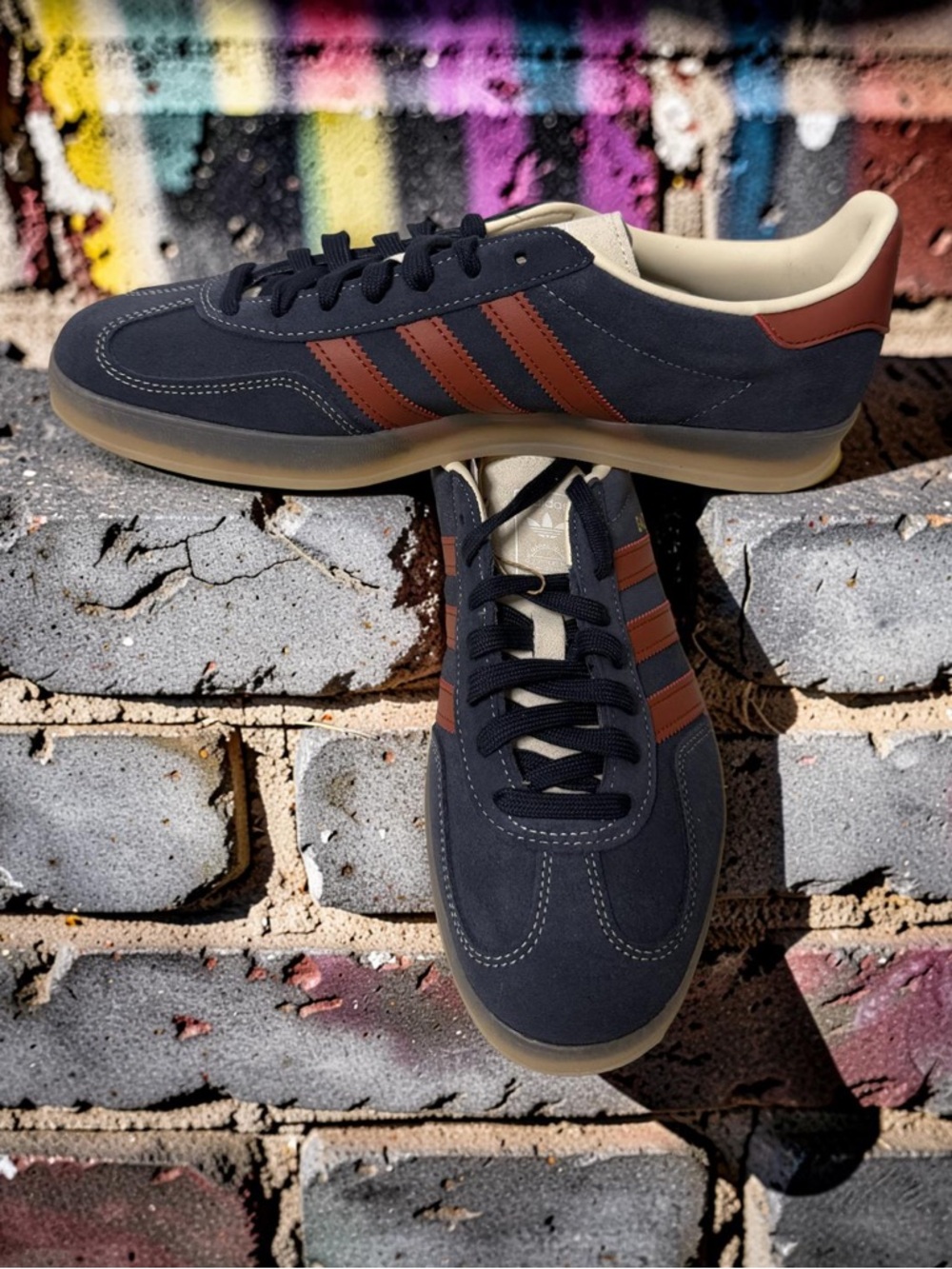 Adidas Men’s Navy Suede Sneakers with Brown Stripes